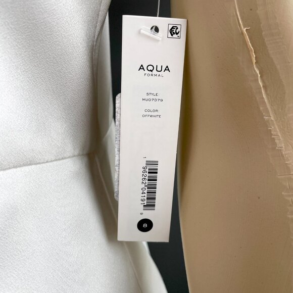 AQUA Formal Sleeveless Gown Women's 8 Off White Plunging V-Neck Spaghetti Straps - Picture 9 of 13